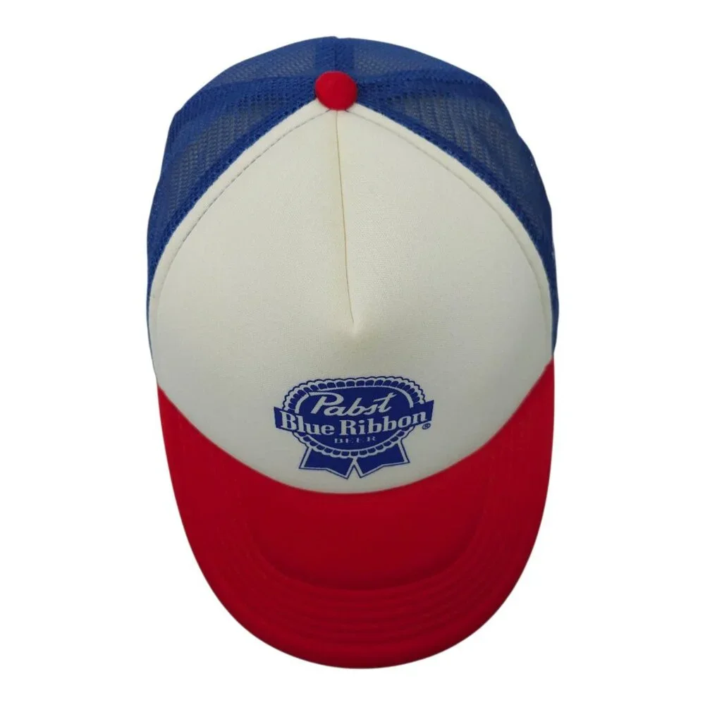 Pabst Blue Ribbon Beer Mesh Foam Snapback Cap Trucker Baseball Logo Patch Hat